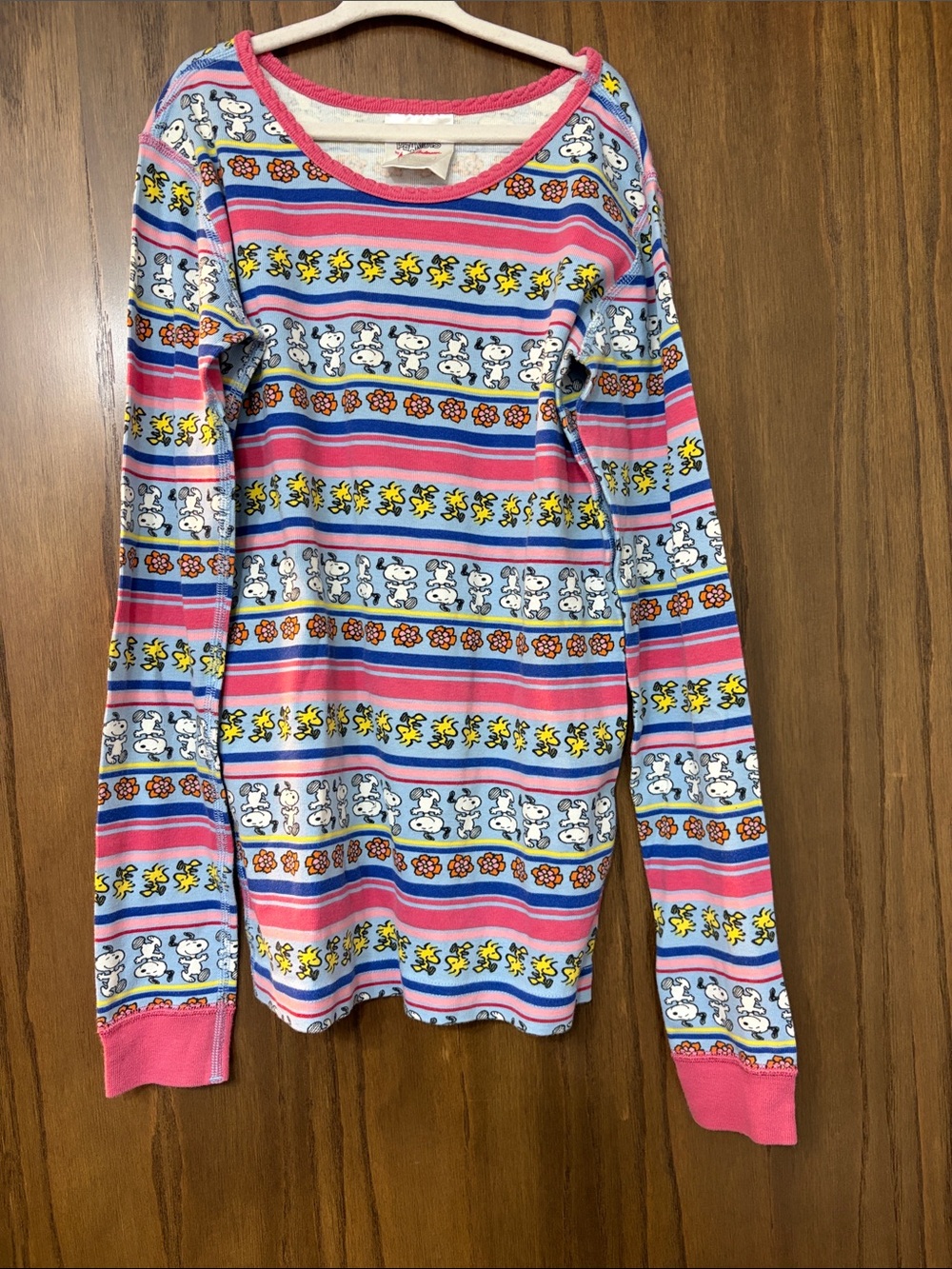 Peanuts Pink & Light Blue Snoopy & Woodstock Stripe Pajama Tee